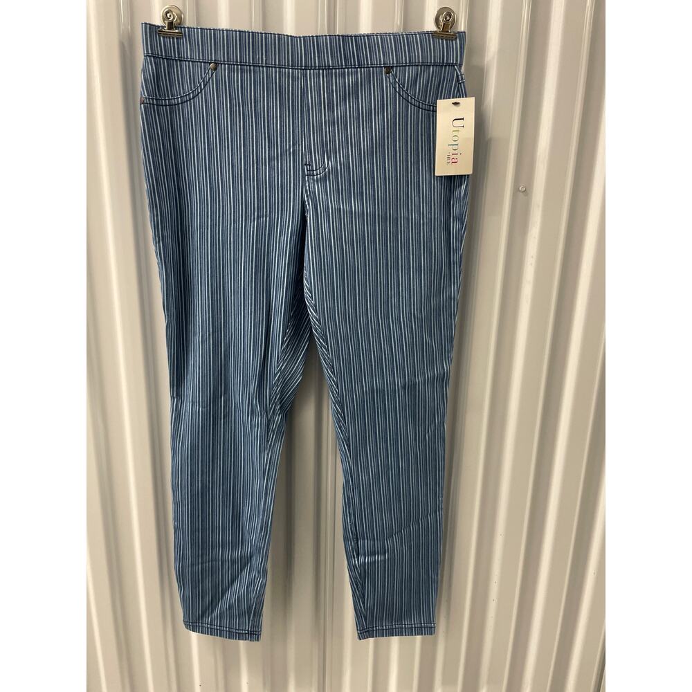 Utopia by Hue Bungalow Stripe Denim Skimmer Color Cloud Size Large